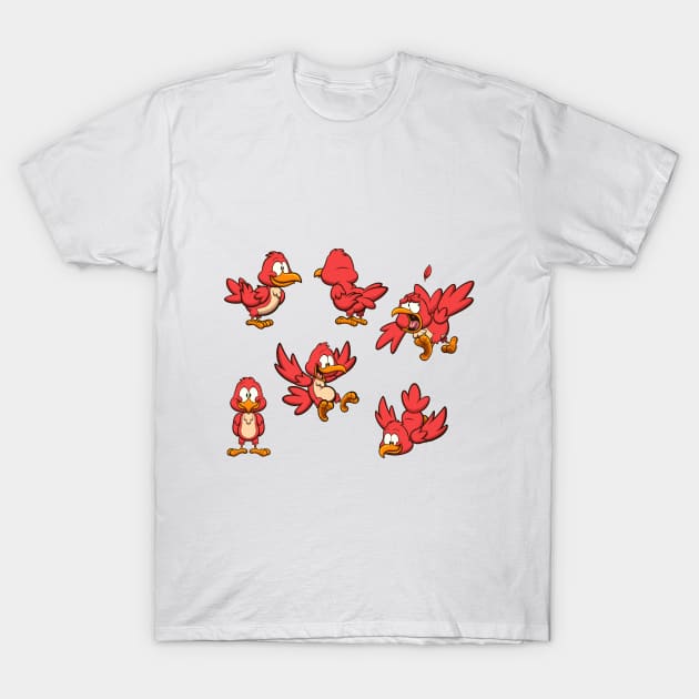 Cute CartoonRed Bird With Different Poses T-Shirt by TheMaskedTooner